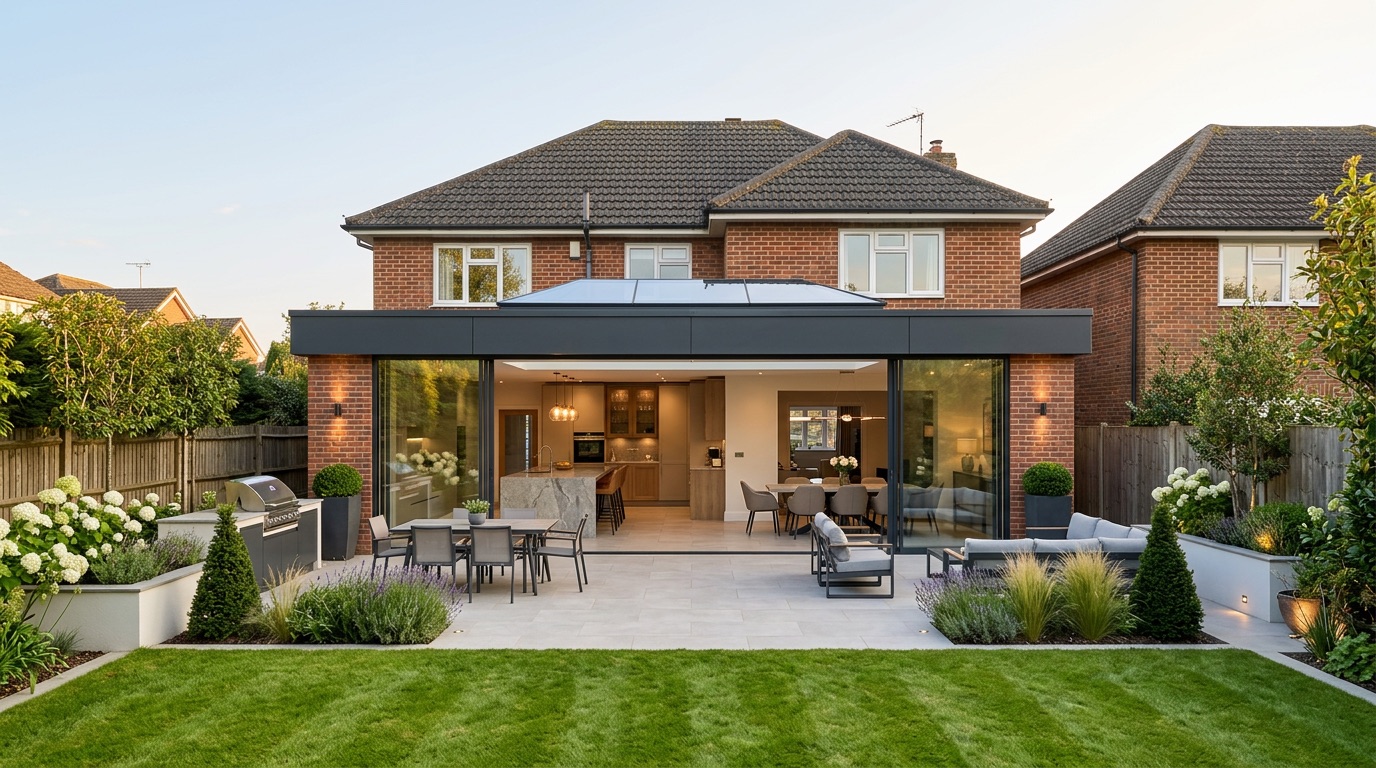 Completed rear extension on a detached house in Brentwood, Essex
