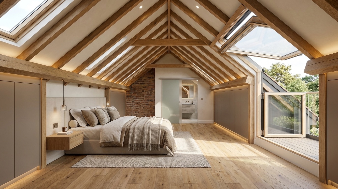 Finished loft conversion bedroom with dormer window in Hutton, Essex