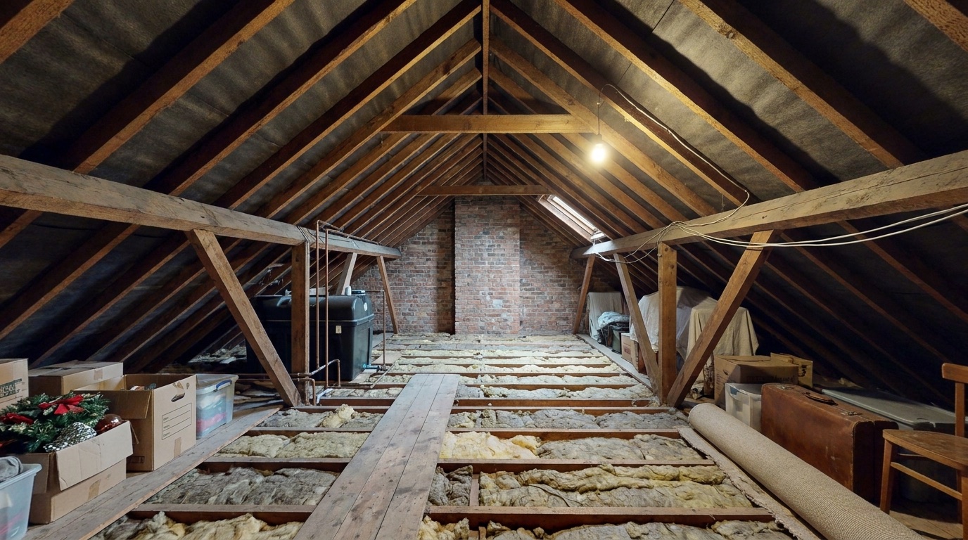 Empty unconverted loft space in a Hutton house before conversion