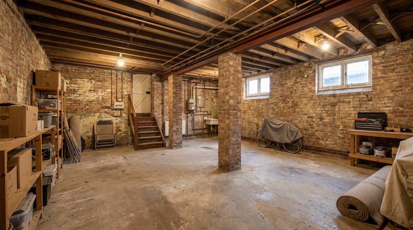 Damp unused cellar in an Ingatestone property before conversion